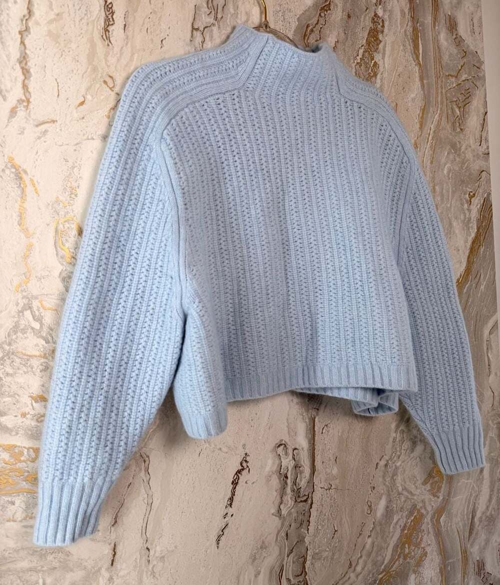 Madewell Light Blue Ribbed Mockneck Cropped Sweater Size L - Picture 4 of 11